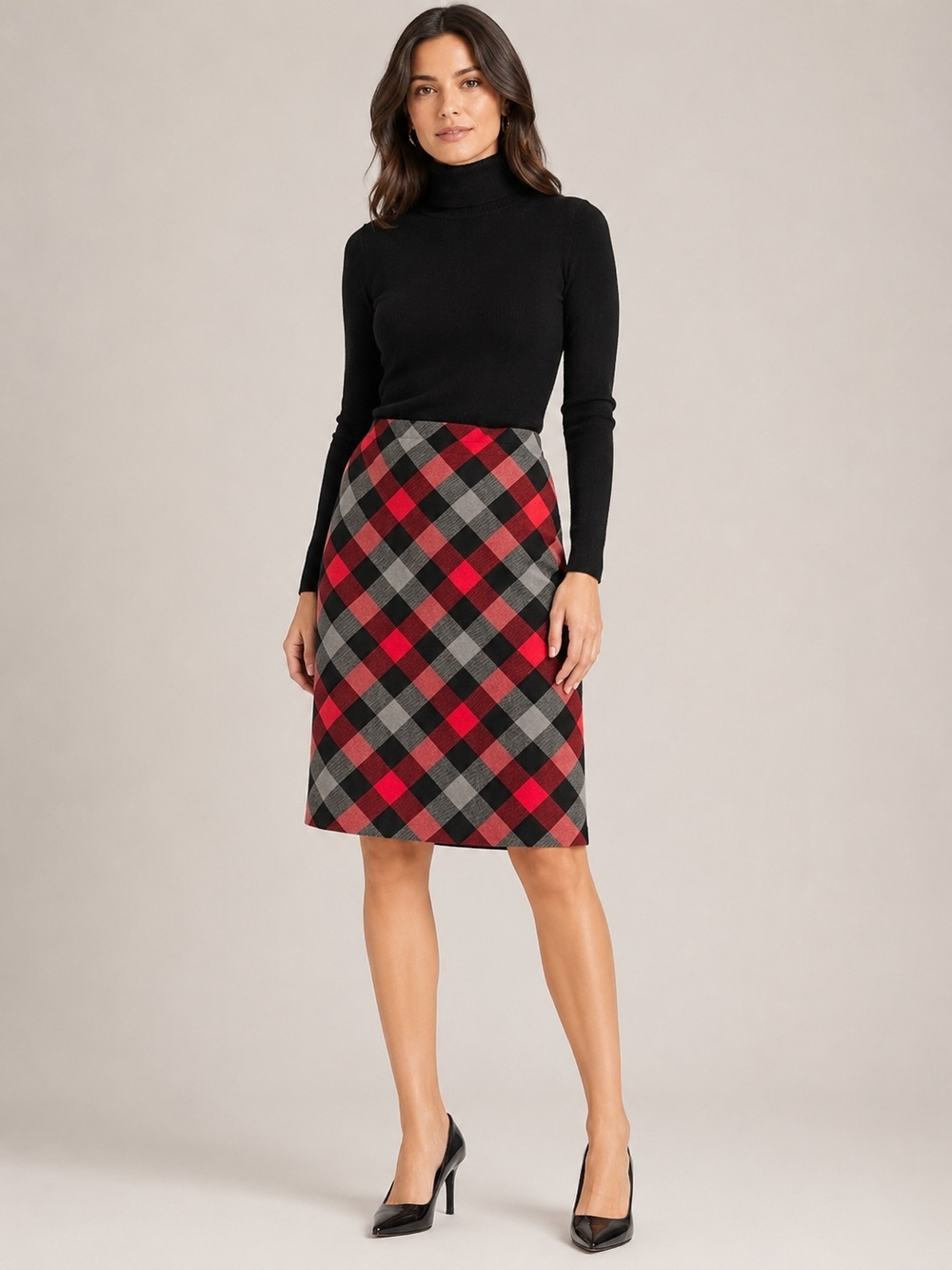 The Limited Red and Gray Plaid A-Line Skirt